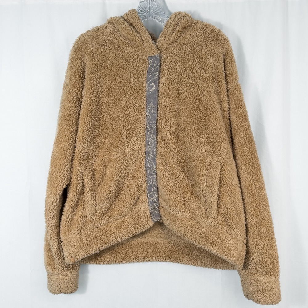 Tentree Eco Teddy Snap Front Pile‎ Fleece Hoodie Womens XL Tan Gorpcore Granola